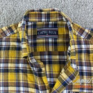 Mens Yellow Plaid Flannel Shirt Italian Style Button Up M Casual Grunge Gorpcore